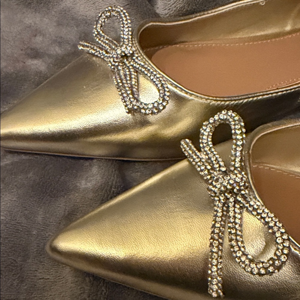 Abound Metallic Gold Flats with Rhinestone Bow - Picture 3 of 5